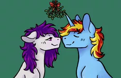 Size: 1230x789 | Tagged: safe, artist:flaming-trash-can, derpibooru import, oc, oc:rayden, pony, unicorn, christmas, commission, holiday, mistletoe, simple background