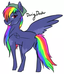 Size: 391x451 | Tagged: safe, artist:phobicalbino, derpibooru import, oc, oc:daring dash, unofficial characters only, pegasus, pony, bandana, female, magical lesbian spawn, mare, multicolored hair, next generation, offspring, parent:rainbow dash, parent:twilight sparkle, parents:twidash, rainbow hair, simple background, solo, white background