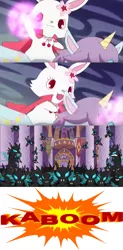 Size: 853x1728 | Tagged: safe, artist:mega-poneo, derpibooru import, edit, edited screencap, screencap, alicorn, changeling, pony, rabbit, a canterlot wedding, animal, cape, clothes, comic, crossover, explosion, jewelpet, magic, mega poneo strikes again, opal (jewelpet), ruby (jewelpet), sanrio, screencap comic, sega