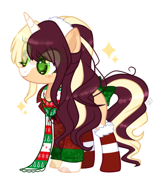 Size: 2137x2419 | Tagged: safe, artist:sugaryicecreammlp, derpibooru import, oc, oc:cherry berry, pony, unicorn, bow, clothes, female, freckles, mare, scarf, simple background, socks, solo, tail bow, transparent background, unmoving plaid, wingding eyes