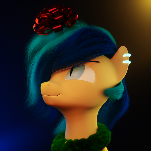 Size: 2560x2560 | Tagged: safe, artist:jankiefx, derpibooru import, oc, oc:bluemist, bat pony, 3d, bow, bust, christmas, christmas wreath, cinema4d, holiday, male, portrait, solo, wreath