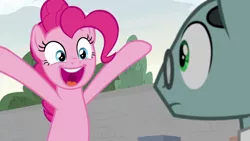 Size: 1920x1080 | Tagged: derpibooru import, pinkie pie, safe, sans smirk, screencap, the last laugh