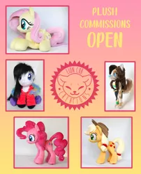 Size: 1060x1309 | Tagged: safe, artist:lioncubcreations, derpibooru import, oc, alicorn, anthro, earth pony, pegasus, pony, unicorn, advertisement, anthro with ponies, clothes, commission, commission info, cute, plushie, socks