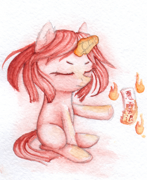 Size: 1902x2334 | Tagged: artist:0okami-0ni, burning heart, derpibooru import, female, filly, fire, hino rei, huevember, ofuda, paper talisman, raye hino, safe, sailor mars, sailor moon, solo, traditional art