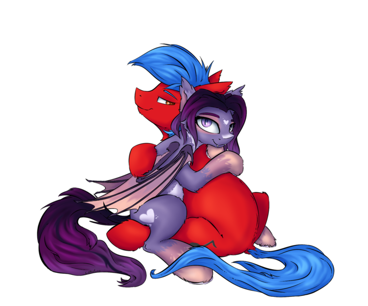 Size: 1280x1067 | Tagged: safe, artist:coldtrail, derpibooru import, oc, oc:dawn aurora, oc:firewolfy, bat pony, earth pony, pony, cuddling, female, male, mare, simple background, stallion, transparent background