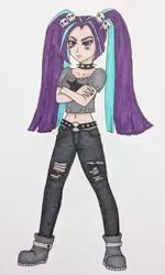 Size: 376x625 | Tagged: safe, artist:metalamethyst, derpibooru import, adagio dazzle, aria blaze, sonata dusk, equestria girls, boots, choker, clothes, crossed arms, goth, metal, nail polish, ripped, ripped pants, ripped shirt, shirt, shoes, simple background, skull, spiked choker, the dazzlings, traditional art, white background