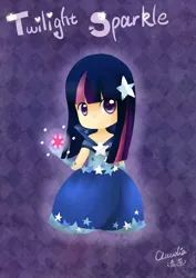 Size: 2480x3507 | Tagged: artist:claudiaqh, chibi, clothes, derpibooru import, dress, gala dress, human, humanized, pixiv, safe, solo, twilight sparkle