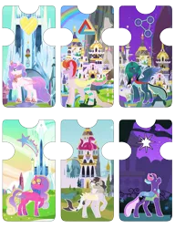 Size: 1280x1663 | Tagged: safe, artist:razorbladetheunicron, derpibooru import, princess flurry heart, princess skyla, oc, oc:prince chocolate paradox, oc:prince soulful vessel, oc:princess serpentine whisper, oc:princess zenith, alicorn, changedling, changeling, changepony, hybrid, pony, lateverse, base used, bat wings, canterlot, canterlot castle, colored wings, crown, crystal empire, cutie mark, draconequus hybrid, female, gradient horn, gradient mane, gradient wings, interspecies offspring, jewelry, male, mare, next generation, offspring, parent:discord, parent:pharynx, parent:princess cadance, parent:princess celestia, parent:princess luna, parent:shining armor, parents:dislestia, parents:lunarynx, parents:shiningcadance, regalia, shark tail, stallion, unshorn fetlocks, wings