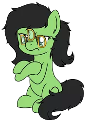 Size: 1418x2003 | Tagged: safe, artist:djdavid98, derpibooru import, oc, oc:anonfilly, unofficial characters only, earth pony, pony, 2020 community collab, derpibooru community collaboration, 3d glasses, crossed hooves, female, filly, filly anon is not amused, glasses, pun, simple background, sitting, solo, transparent background, unamused