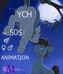 Size: 836x975 | Tagged: safe, artist:wildviolet-m, derpibooru import, oc, bat pony, pony, advertisement, animated, auction, bat pony oc, bat wings, commission, couple, frame by frame, gif, moon, moonlight, smooch, wings, ych animation, ych example, ych sketch, your character here