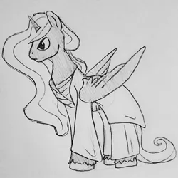 Size: 1232x1233 | Tagged: alicorn, alicorn oc, artist:smirk, derpibooru import, fully clothed, horn, monochrome, oc, oc:james glastos, safe, solo, wings