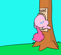 Size: 460x416 | Tagged: safe, artist:7exor, derpibooru import, pinkie pie, bee, earth pony, insect, pony, animated, balloonbutt, bee sting, butt, buttstuck, female, frame by frame, gif, mare, plot, stuck, tree, wanted poster