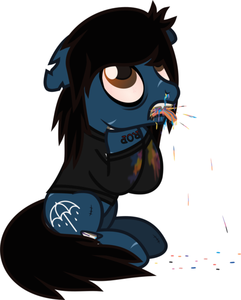 Size: 1011x1258 | Tagged: safe, artist:lightningbolt, derpibooru import, ponified, ponified:oliver sykes, earth pony, pony, undead, zombie, zombie pony, .svg available, bags under eyes, blood, blood stains, bloodshot eyes, bone, bring me the horizon, choking, colored pupils, colored sclera, coughing, coughing up blood, dripping blood, drop dead clothing, fangs, floppy ears, grabbing throat, hoof on neck, lip piercing, long sleeves, open mouth, piercing, rainbow blood, scar, simple background, sitting, stitches, svg, tattoo, tongue out, torn ear, transparent background, vector