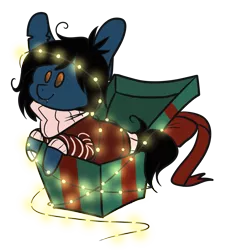 Size: 1587x1708 | Tagged: safe, artist:cinnamonbun, derpibooru import, ponified, ponified:oliver sykes, earth pony, pony, undead, zombie, zombie pony, box, bring me the horizon, chibi, christmas, christmas lights, christmas presents, clothes, commission, fangs, holiday, male, pony in a box, simple background, smiling, solo, stallion, sweater, torn ear, transparent background, ych result