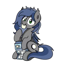 Size: 2000x2000 | Tagged: safe, artist:sugar morning, derpibooru import, oc, oc:eclipse penumbra, unofficial characters only, bat pony, pony, adorable face, adorkable, bat pony oc, bat wings, cute, cute little fangs, cutie mark, dork, ear fluff, eating, fangs, female, food, green eyes, happy, looking at you, marshmallow, mouth hold, no source available, simple background, sitting, slit pupils, smiley face, smiling, solo, transparent background, wings