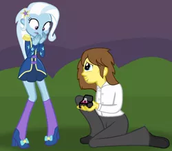 Size: 1024x895 | Tagged: safe, artist:grapefruitface1, derpibooru import, trixie, oc, oc:grapefruit face, equestria girls, canon x oc, crying, grapefruitface x trixie, jewelry, night, ring, tears of joy, wedding proposal, wedding ring