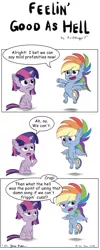 Size: 1280x3200 | Tagged: safe, artist:rockhoppr3, derpibooru import, rainbow dash, twilight sparkle, twilight sparkle (alicorn), alicorn, pegasus, pony, my little pony: pony life, comic, duo, female, good as hell, lizzo, mare, mild vulgar, song reference, unshorn fetlocks, vulgar