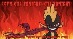 Size: 1224x654 | Tagged: artist needed, assspike, badass, bloodshot eye, clothes, derpibooru import, dragon, edit, editor:undeadponysoldier, elements of insanity, evil, evil grin, fire, grin, hands behind back, implied murder, let's kill tonight, looking at you, male, panic! at the disco, red eye, safe, scarf, sinister, smiling, song reference, spike