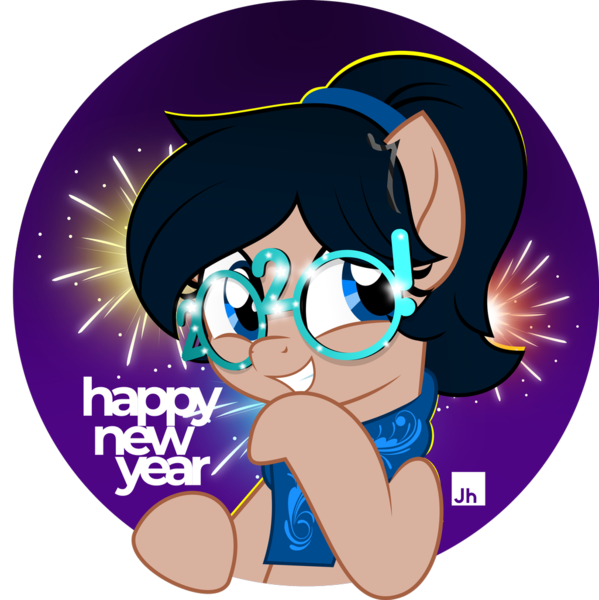 Size: 1024x1026 | Tagged: safe, artist:jhayarr23, derpibooru import, oc, oc:crescend cinnamon, unofficial characters only, earth pony, pony, 2020, 2020 glasses, female, fireworks, glasses, happy new year, happy new year 2020, holiday, mare, movie accurate, solo