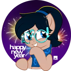 Size: 1024x1026 | Tagged: safe, artist:jhayarr23, derpibooru import, oc, oc:crescend cinnamon, unofficial characters only, earth pony, pony, 2020, 2020 glasses, female, fireworks, glasses, happy new year, happy new year 2020, holiday, mare, movie accurate, solo