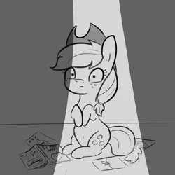 Size: 2250x2250 | Tagged: safe, artist:tjpones, derpibooru import, applejack, earth pony, pony, apple, applejack's hat, cowboy hat, female, food, freckles, hat, lewd, magazine, mare, monochrome, simple background, that pony sure does love apples