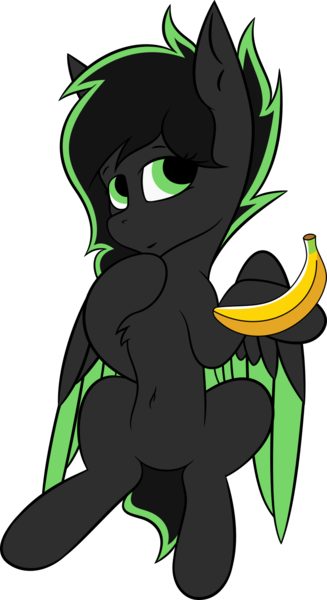 Size: 800x1469 | Tagged: safe, artist:bitrate16, derpibooru import, oc, oc:eytlin, unofficial characters only, pegasus, pony, 2020 community collab, derpibooru community collaboration, banana, female, food, holding, looking at you, simple background, sitting, smiling, solo, transparent background, vector