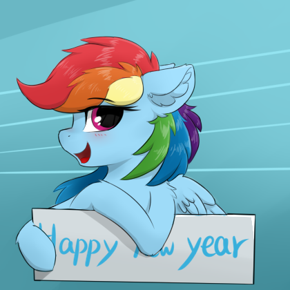 Size: 420x420 | Tagged: safe, artist:d.w.h.cn, derpibooru import, rainbow dash, pegasus, pony, 2020, abstract background, blushing, cute, dashabetes, female, happy new year, happy new year 2020, holiday, mare, sign, solo