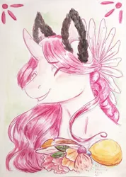 Size: 1280x1799 | Tagged: safe, artist:laps-sp, derpibooru import, oc, oc:amabili, pony, unicorn, bust, female, mare, portrait, solo, traditional art, wildling unicorn