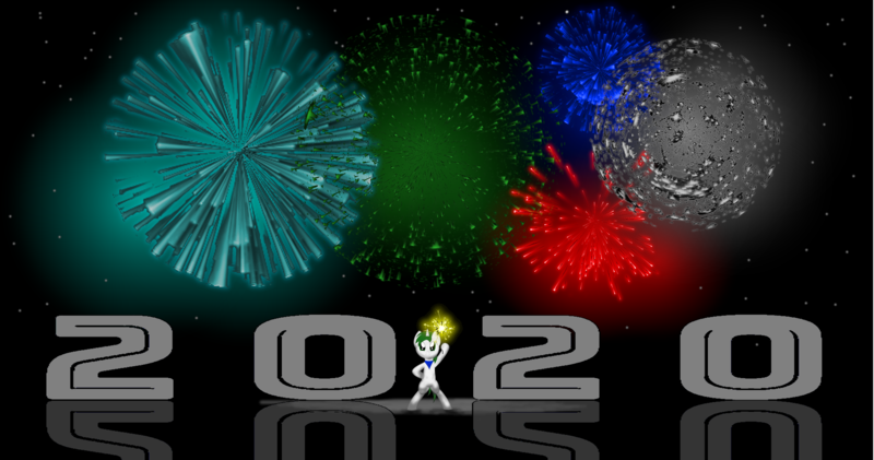 Size: 9500x5000 | Tagged: safe, artist:strategypony, derpibooru import, oc, oc:reno, pony, unicorn, 2020, absurd resolution, fireworks, new year