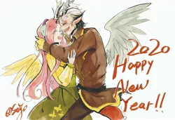 Size: 3264x2238 | Tagged: safe, artist:sadistjolt, derpibooru import, discord, fluttershy, human, cute, discoshy, discute, female, happy new year 2020, high res, humanized, male, shipping, straight