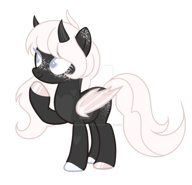 Size: 1600x1547 | Tagged: safe, artist:magicdarkart, derpibooru import, oc, bat pony, pony, deviantart watermark, female, horns, mare, obtrusive watermark, solo, watermark