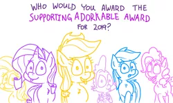 Size: 4779x2864 | Tagged: safe, artist:adorkabletwilightandfriends, derpibooru import, applejack, fluttershy, pinkie pie, rainbow dash, rarity, spike, dragon, earth pony, pegasus, pony, unicorn, comic:adorkable twilight and friends, adorkable, adorkable awards, best of 2019, cute, dork, humor, tongue out, vote