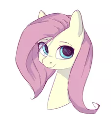 Size: 494x547 | Tagged: safe, artist:dzmaylon, derpibooru import, fluttershy, pony, bust, cute, female, looking at you, mare, no catchlights, portrait, shyabetes, simple background, smiling, solo, stray strand, three quarter view, white background