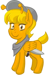 Size: 2078x3142 | Tagged: safe, artist:ciaran, derpibooru import, oc, oc:sonar, unofficial characters only, pegasus, pony, 2020 community collab, derpibooru community collaboration, belt, female, hat, knife, looking at you, simple background, smiling, solo, transparent background