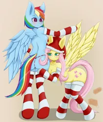 Size: 3200x3800 | Tagged: suggestive, artist:tri64, derpibooru import, fluttershy, rainbow dash, anthro, bat pony, pegasus, semi-anthro, blushing, breasts, busty fluttershy, busty rainbow dash, butt, christmas, clothes, cutie mark, drunk, drunkershy, eggnog, evening gloves, female, flutterbat, flutterdash, gloves, hat, holiday, lesbian, long gloves, mare, panties, race swap, rainbutt dash, santa hat, shipping, socks, spread wings, striped socks, thong, underwear, wings