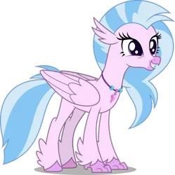 Size: 892x895 | Tagged: artist:dashiesparkle, cheerful, classical hippogriff, claws, cute, derpibooru import, diastreamies, excited, female, folded wings, grin, hippogriff, jewelry, necklace, pearl necklace, safe, shadow, silverstream, simple background, smiling, solo, talons, transparent background, unshorn fetlocks, vector, wings