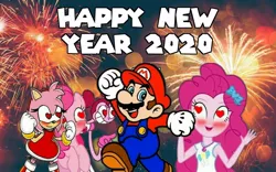 Size: 958x596 | Tagged: safe, derpibooru import, pinkie pie, earth pony, hedgehog, human, pony, equestria girls, 2020, amy rose, crossover, crossover shipping, female, fireworks, geode of sugar bombs, happy new year, happy new year 2020, heart, heart eyes, holiday, magical geodes, male, mare, mario, mariopie, merry christmas, new year, nintendo, sega, shipping, smiling, sonic the hedgehog (series), spinel (steven universe), steven universe, straight, super mario bros., wingding eyes