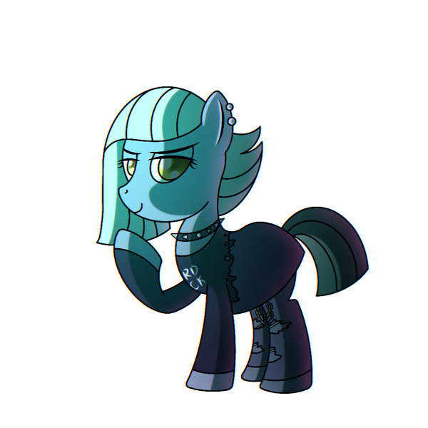 Size: 1000x1000 | Tagged: safe, artist:cappie, derpibooru import, limestone pie, pony, choker, clothes, cute, ear piercing, female, jeans, mare, pants, piercing, ripped pants, shirt, simple background, skirt, solo, spiked choker, white background