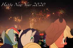 Size: 1520x1000 | Tagged: 2020, applejack, artist:indonesiarailroadpht, derpibooru import, editor:relapse11, new year, rainbow dash, rarity, safe