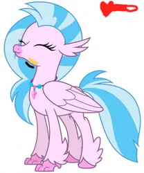 Size: 470x566 | Tagged: artist:thatguy1945, cute, derpibooru import, diastreamies, editor:silverstreamfan999, eyes closed, hippogriff, interactive, rubbing, safe, silverstream, simple background, smiling, solo, touching, touching face, wat, white background