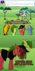 Size: 800x1602 | Tagged: safe, artist:bingodingo, derpibooru import, mr. waddle, oc, oc:pun, earth pony, pony, ask pun, ask, casket, clothes, female, male, mare, stallion