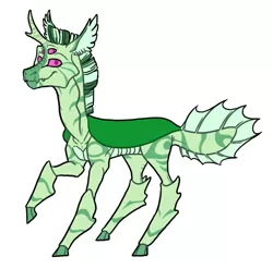 Size: 797x786 | Tagged: artist:phobicalbino, changeling hybrid, derpibooru import, forked horn, green changeling, horn, hybrid, multiple eyes, oc, oc:toothpaste, raised hoof, safe, simple background, smug, solo, unofficial characters only, white background, zebra hybrid
