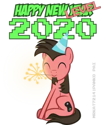 Size: 3500x4320 | Tagged: safe, artist:mrkat7214, derpibooru import, oc, oc:ace play, unofficial characters only, earth pony, pony, 2020, facial hair, goatee, happy new year, hat, high res, holiday, male, mouth hold, party hat, simple background, sitting, smiling, solo, sparkler (firework), stallion, transparent background, vector