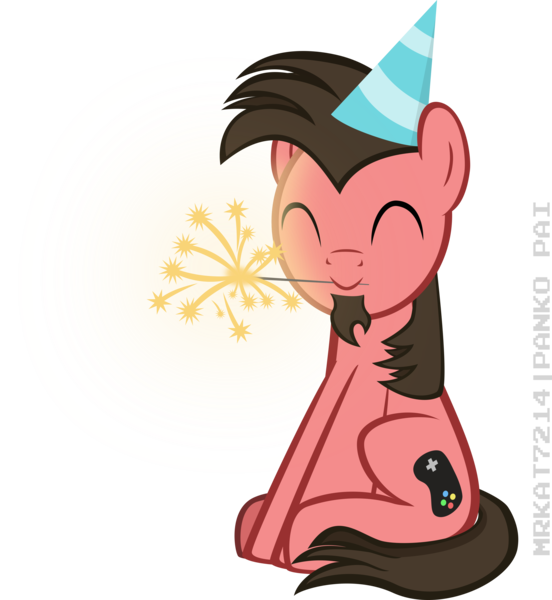 Size: 3500x3807 | Tagged: safe, artist:mrkat7214, derpibooru import, oc, oc:ace play, unofficial characters only, earth pony, pony, 2020, facial hair, goatee, happy new year, hat, high res, holiday, male, mouth hold, party hat, simple background, sitting, smiling, solo, sparkler (firework), stallion, transparent background, vector
