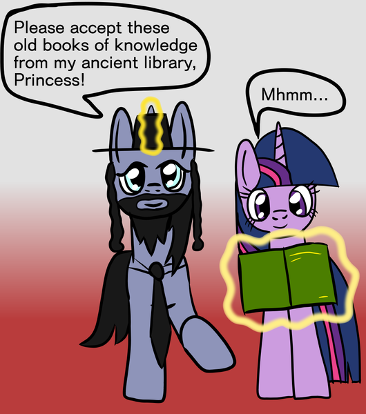 Size: 1024x1160 | Tagged: artist needed, safe, derpibooru import, twilight sparkle, twilight sparkle (alicorn), oc, oc:rabbi bloom, alicorn, unicorn, book, comic, dialogue, female, gradient background, jew, magic, male, mare, rabbi, simple background, solo, speech bubble, stallion, telekinesis