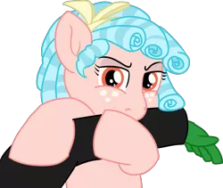 Size: 3694x3111 | Tagged: safe, artist:poniidesu, derpibooru import, cozy glow, oc, oc:anon, ponified, pegasus, pony, /mlp/, blue mane, bow, cozy glow is not amused, cozybetes, curly mane, cute, eyebrows, foal, freckles, nom, orange eyes, ponified animal photo, simple background, transparent background
