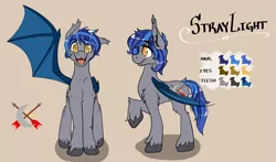 Size: 5100x3000 | Tagged: safe, artist:oneoddlady, artist:skydiggitydive, deleted from derpibooru, derpibooru import, oc, oc:straylight, bat pony, collaboration, commission, cutie mark, reference, reference sheet, wings