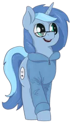 Size: 716x1241 | Tagged: safe, artist:t72b, derpibooru import, oc, oc:conicaw, pony, unicorn, 2020 community collab, derpibooru community collaboration, clothes, glasses, hoodie, male, simple background, smiling, solo, stallion, transparent background