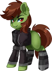 Size: 2264x3080 | Tagged: safe, artist:ciderpunk, derpibooru import, edit, editor:ciaran, oc, oc:emerald spark, unofficial characters only, earth pony, pony, abstract background, ear fluff, green background, looking at you, male, simple background, solo, transparent background