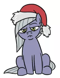 Size: 556x716 | Tagged: artist:jargon scott, christmas, derpibooru import, fanfic art, hat, holiday, limestone pie, looking at you, miserable, safe, santa hat, sitting, solo